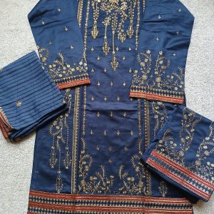 Women dress embroided 3 piece party wear in blue colour UK 14